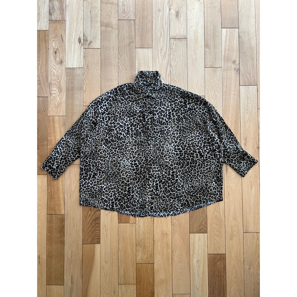 The Kooples Leopard Print Silk Blend Boxy Fit Button Up Long Sleeve Shirt OS